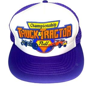 Vintage 80’s truck & tractor pull snap back trucker hat purple color way